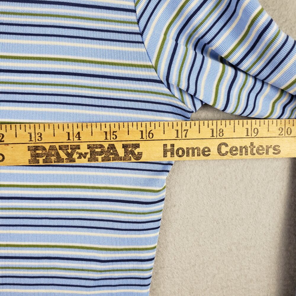 Y2K Accomplice Size M Button Front Polo Shirt Blue Green Stripe Androgynous Edgy - Picture 6 of 9